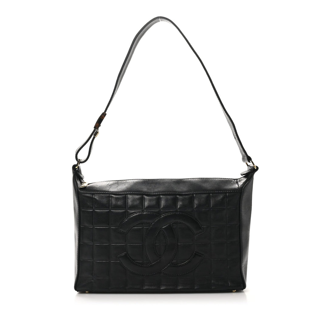 Lambskin Quilted Medium Chocolate Bar Shoulder Bag Black