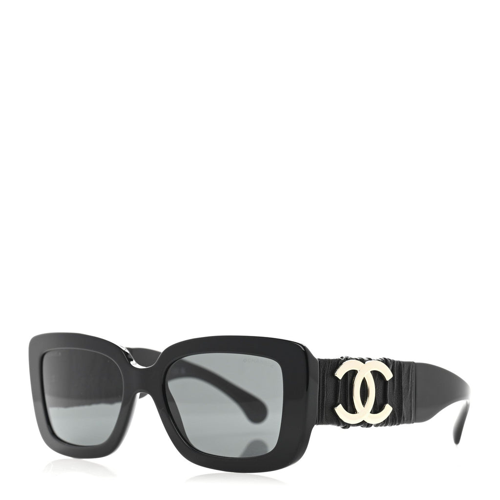 Acetate Calfskin Square Sunglasses 5473-Q Black
