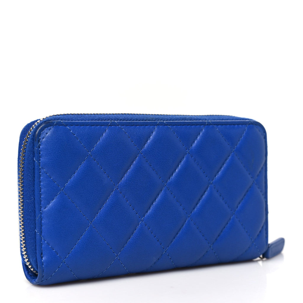 Lambskin Quilted Medium Zip Around Wallet Blue