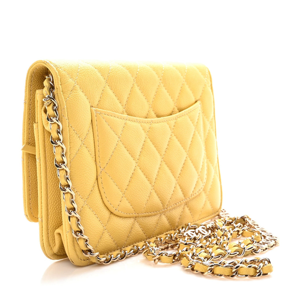 Caviar Quilted Tiny CC Wallet On Chain WOC Yellow