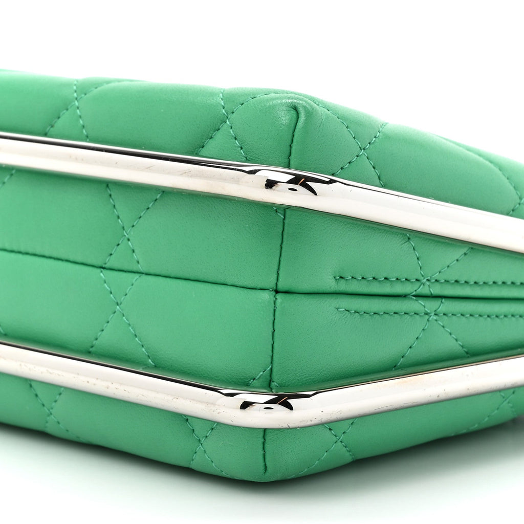 Quilted Lambskin Metal Bar Clutch Bag Green