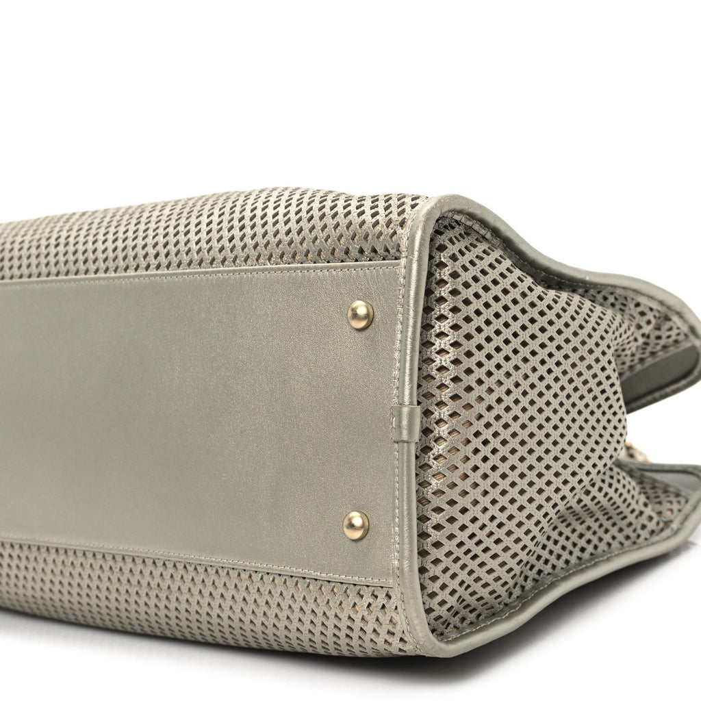 Metallic Calfskin Perforated Up In The Air Tote Silver