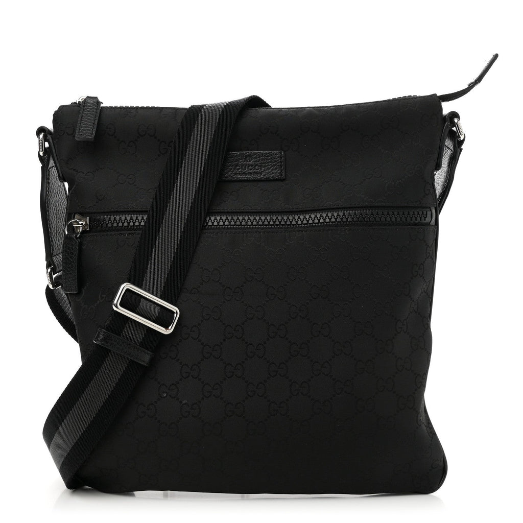 Nylon Monogram Medium Flat Messenger Bag Black