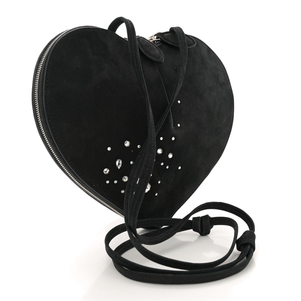 Suede Crystal Embellished Le Coeur Bag Black