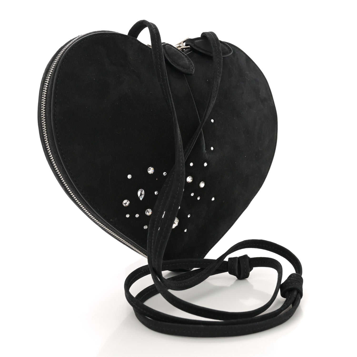 Suede Crystal Embellished Le Coeur Bag Black