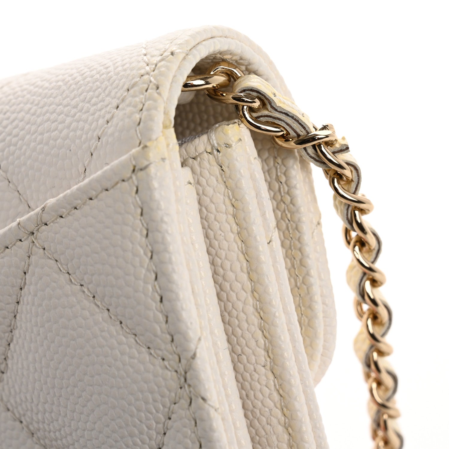 Caviar Quilted Flap  Holder On Chain White