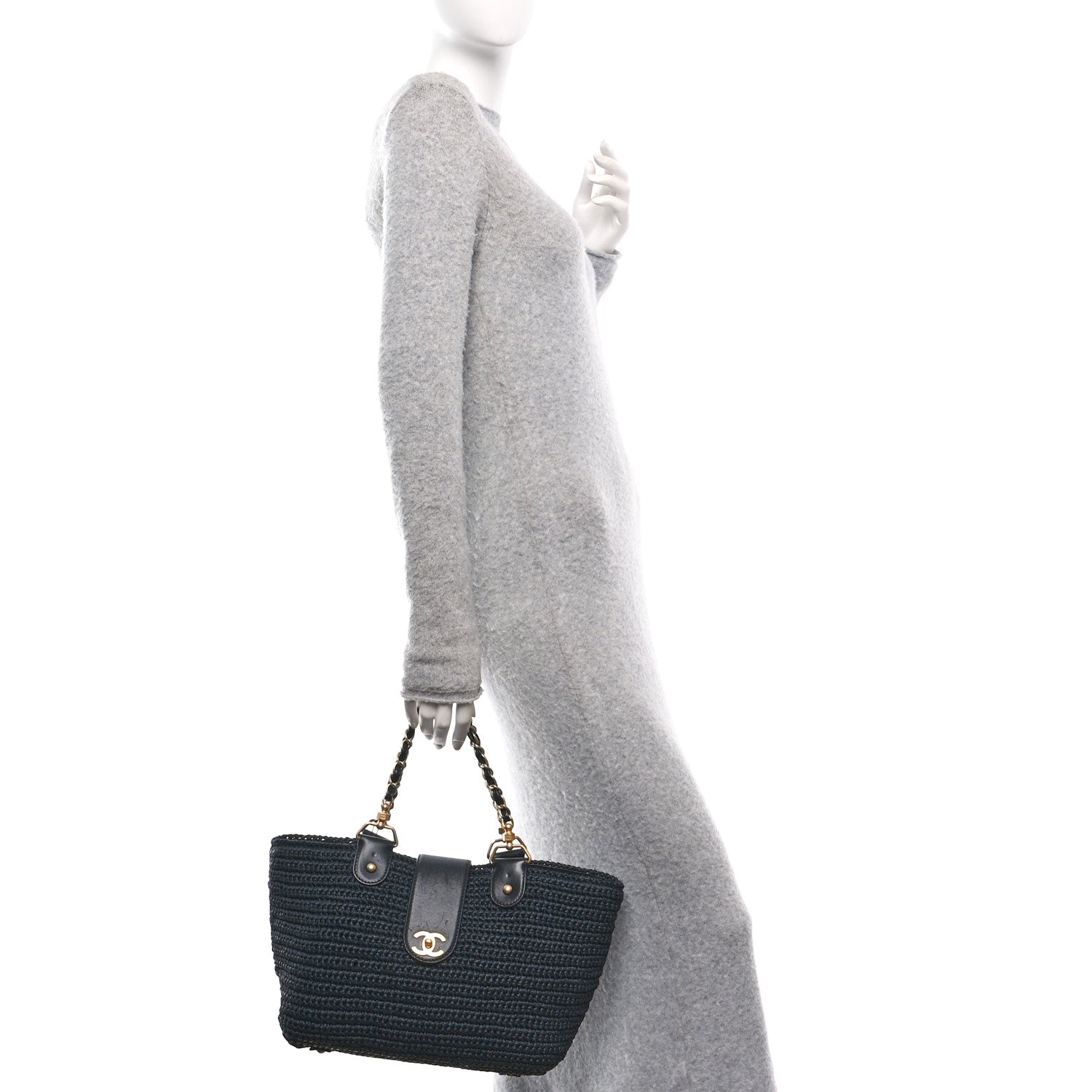 Straw Raffia Tote Black