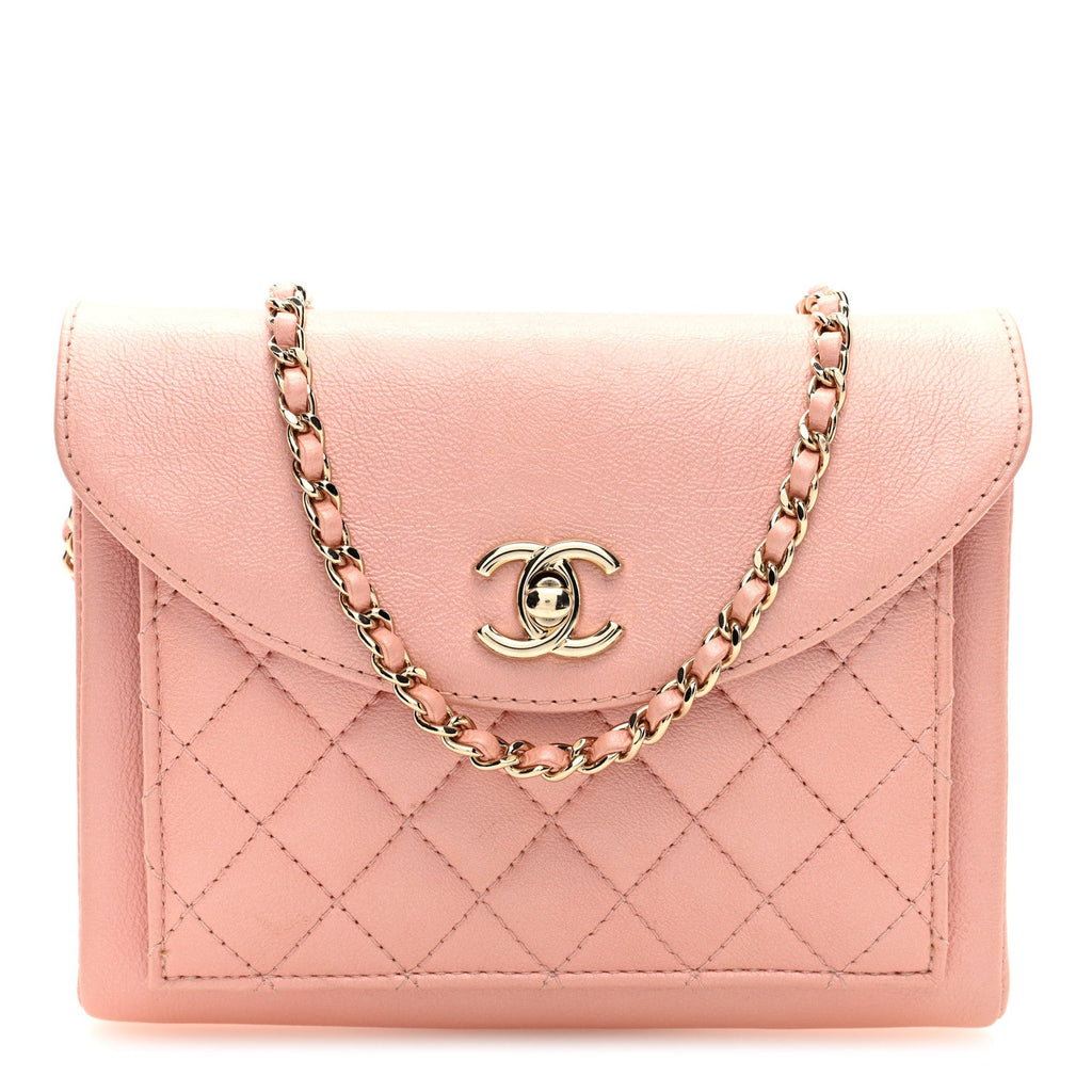 Calfskin Quilted Smart Pocket Crossbody Bag Light Pink