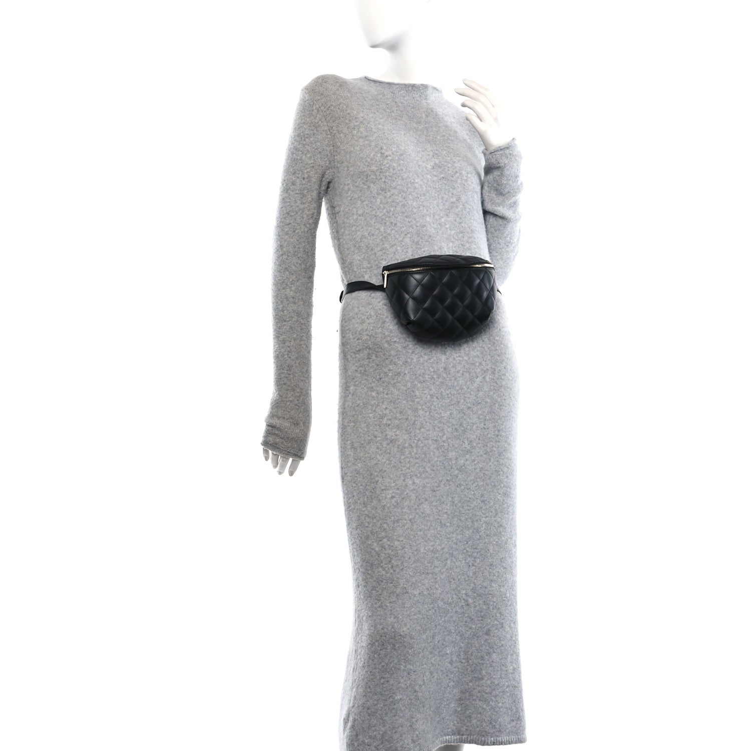 Calfskin Quilted Waist Belt Bag Black