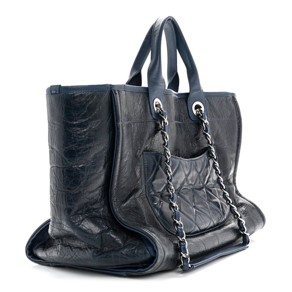 Glazed Calfskin Large Deauville Tote Blue