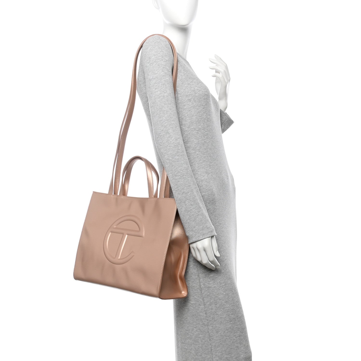 Metallic Vegan Leather Medium Shopping Bag Copper