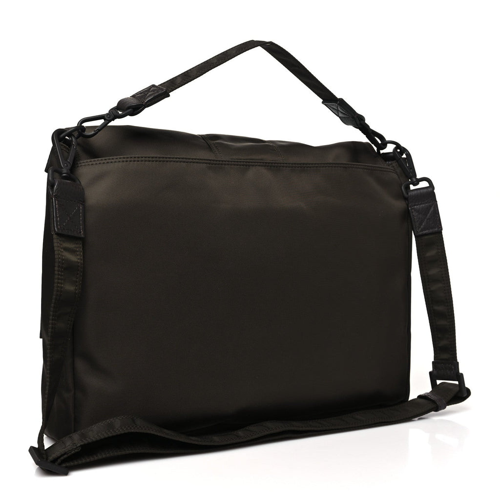 Econyl Nylon Cuoio Romano Monochrome Large Baguette Messenger Bag Ebano