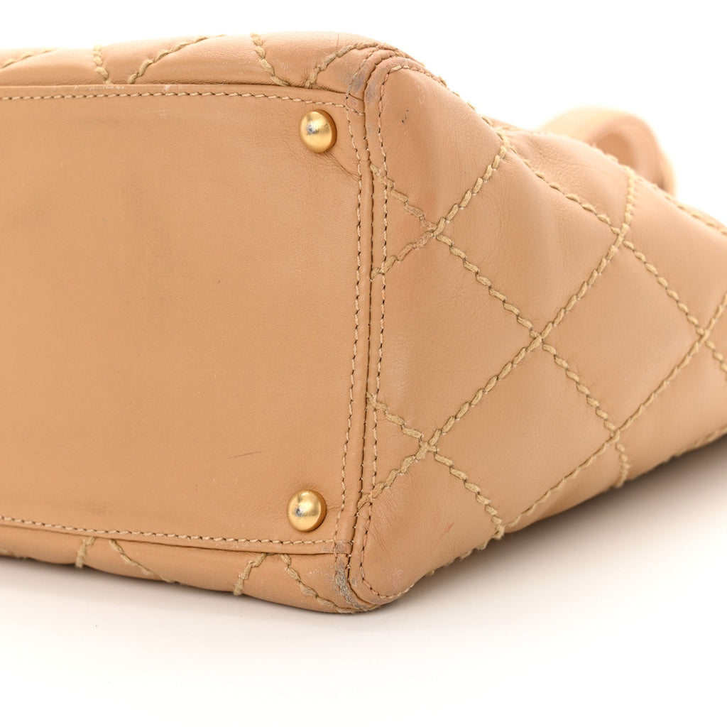 Calfskin Wild Stitch Medium Tote Beige
