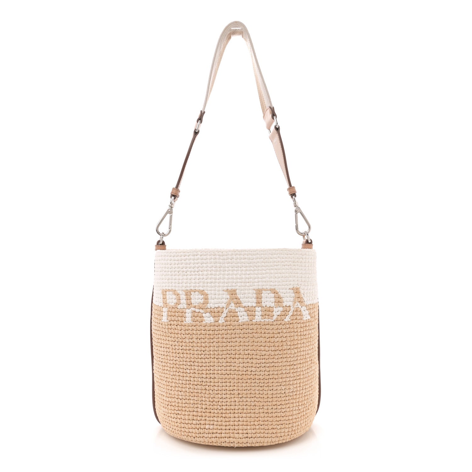 Yarn Raffia Effect Crochet Vitello Logo Bucket Bag Naturale White