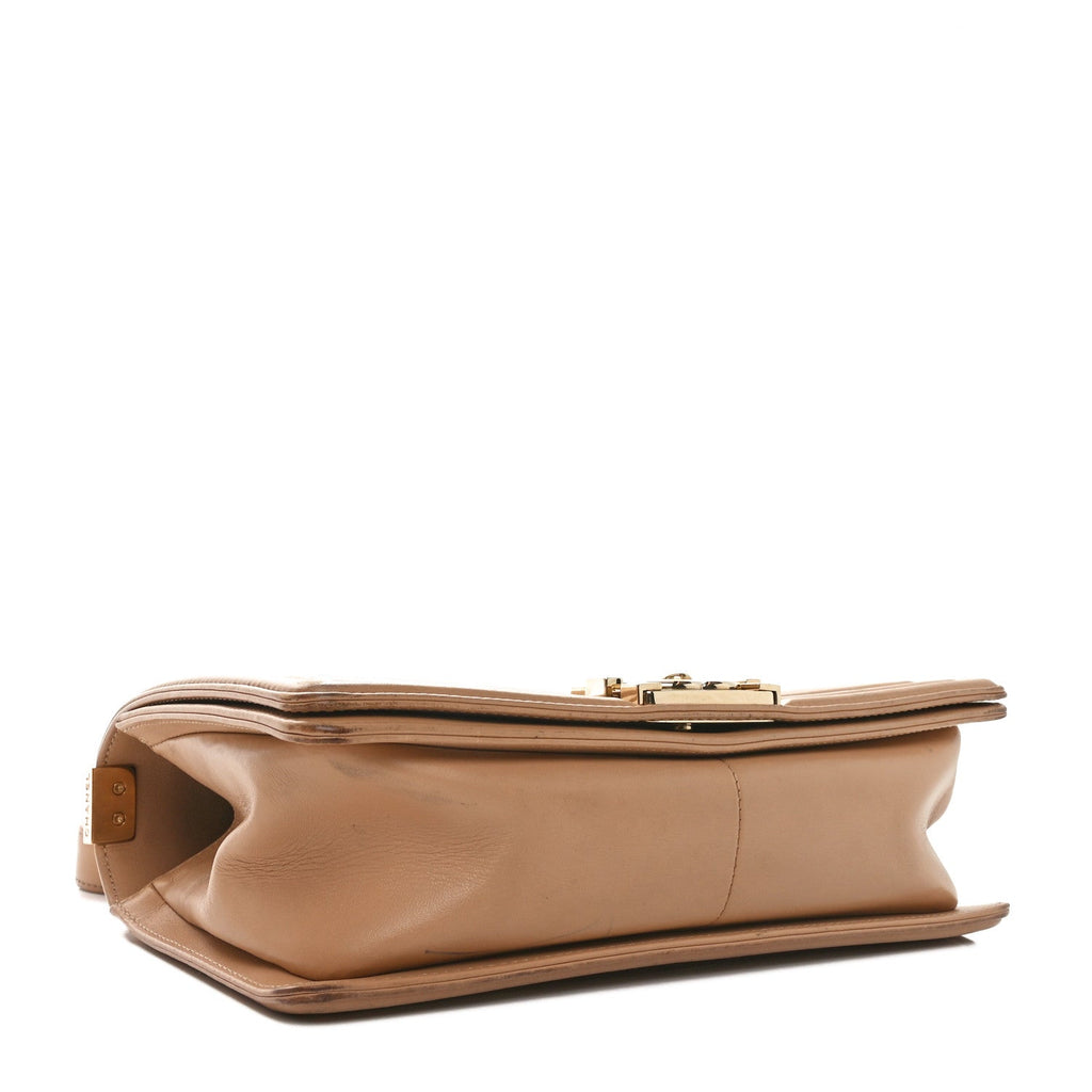 Lambskin Quilted Medium Boy Flap Beige