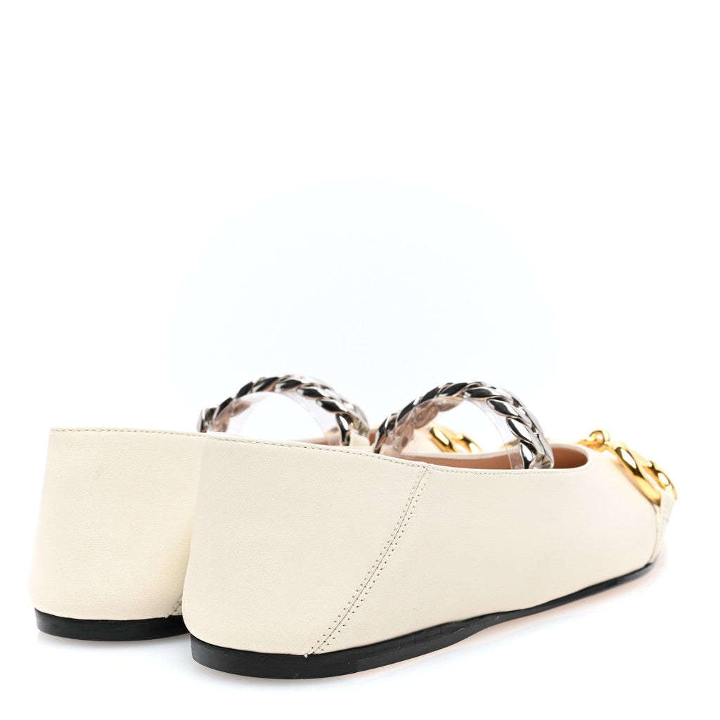 Nappa Lumiere Deva Horsebit Chain Embellished Flats 35 Dusty White
