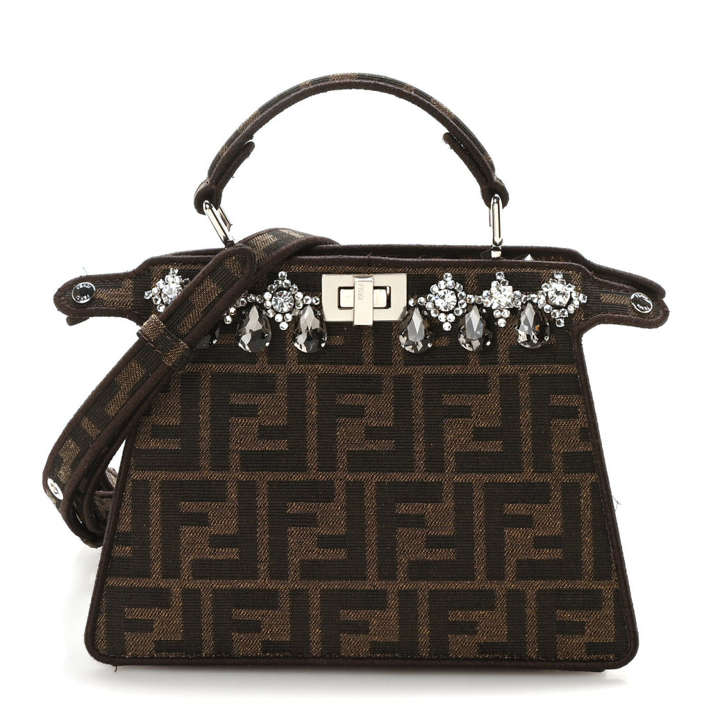 Fabric Jacquard FF 1974 Crystal Petite Peekaboo I SEE U Satchel Tabacco Moro