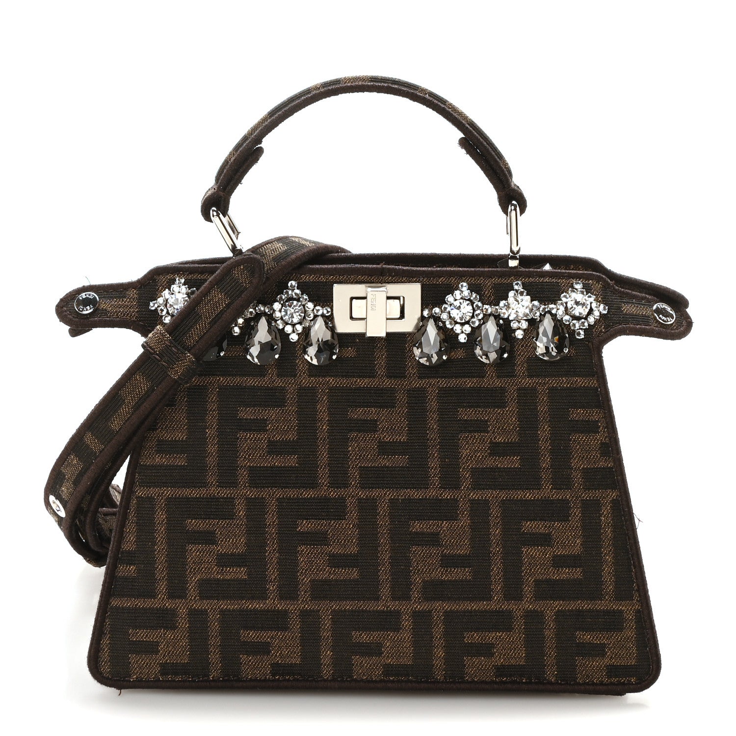 Fabric Jacquard FF 1974 Crystal Petite Peekaboo I SEE U Satchel Tabacco Moro