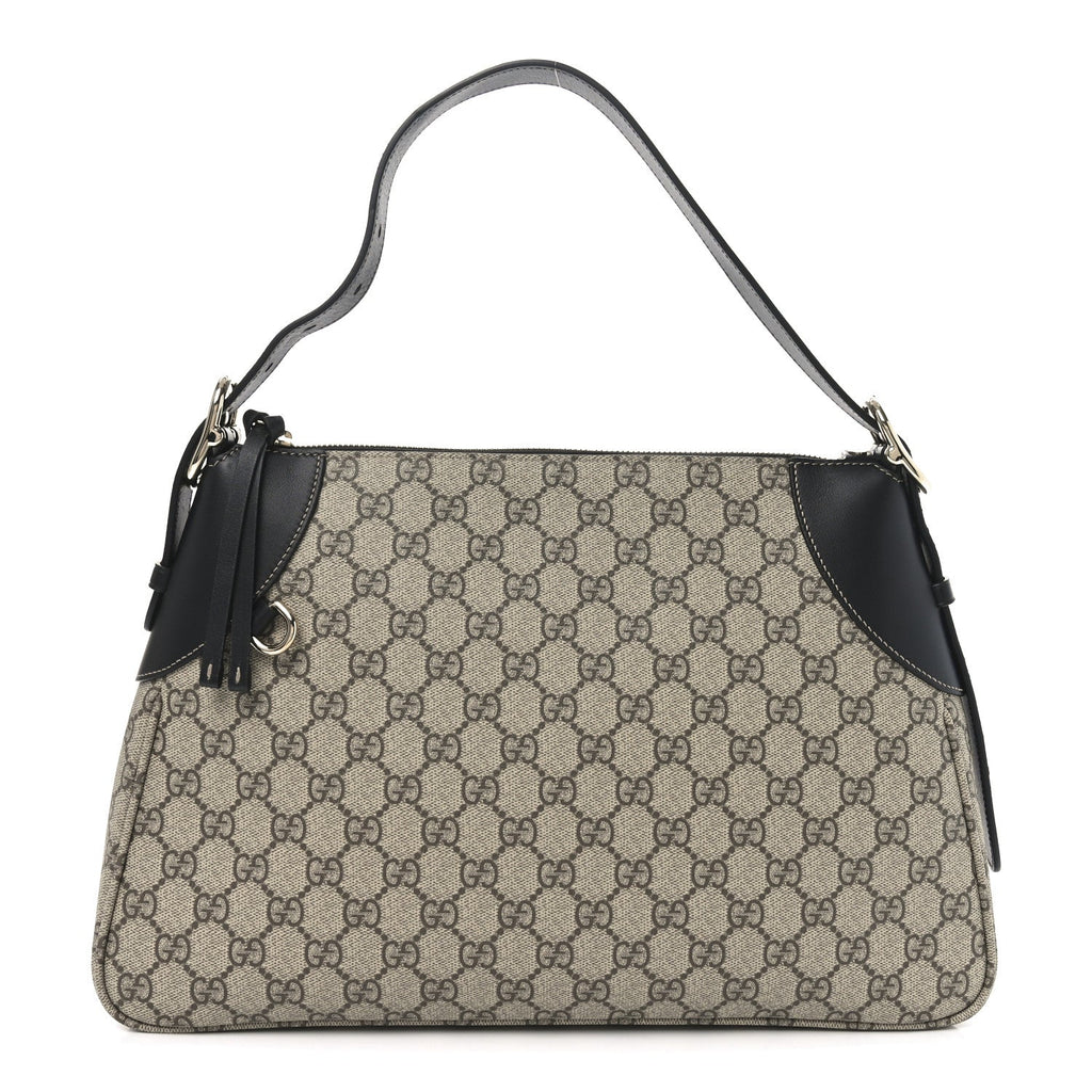 GG Supreme Monogram Emblem Medium Shoulder Bag Beige Ebony Black
