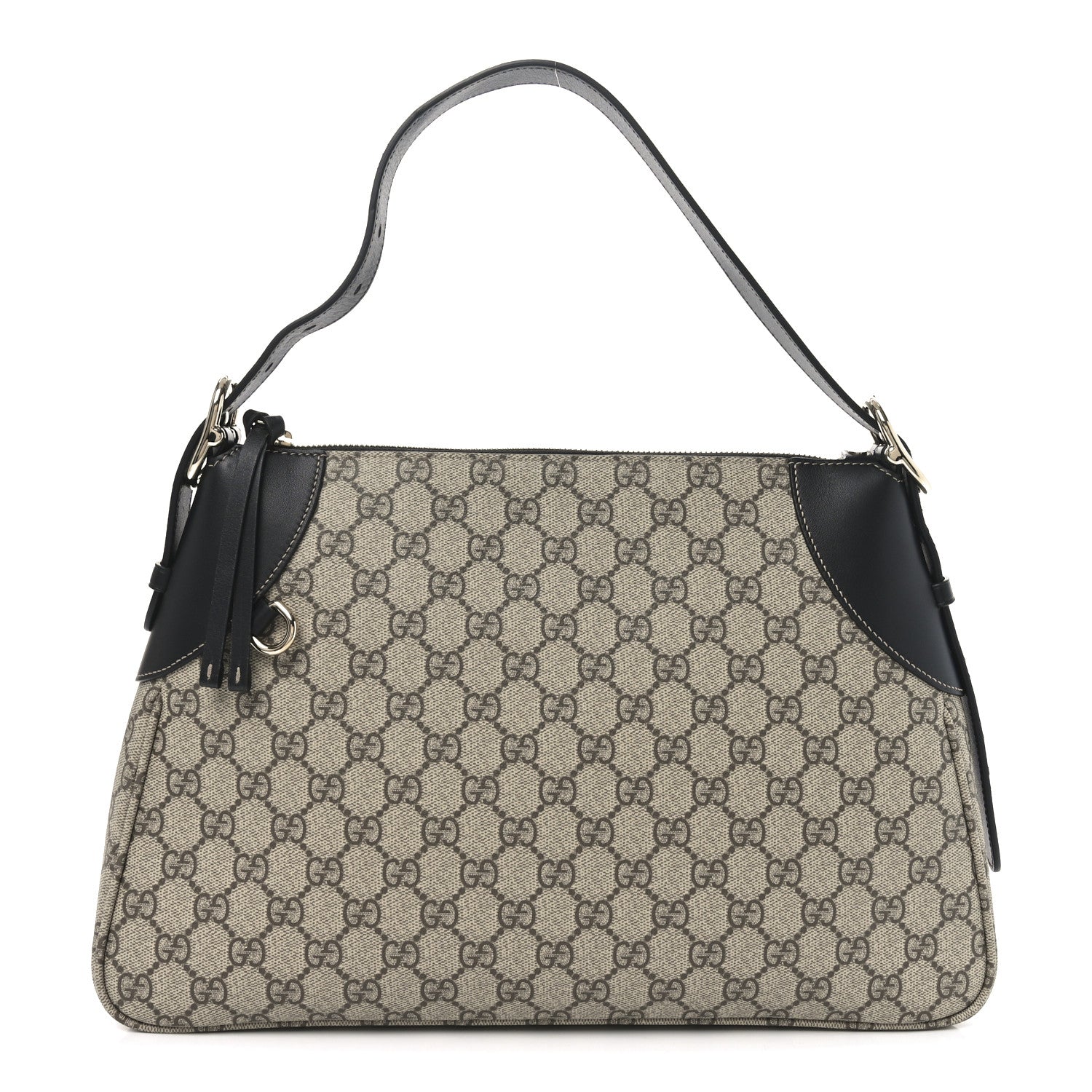 GG Supreme Monogram Emblem Medium Shoulder Bag Beige Ebony Black