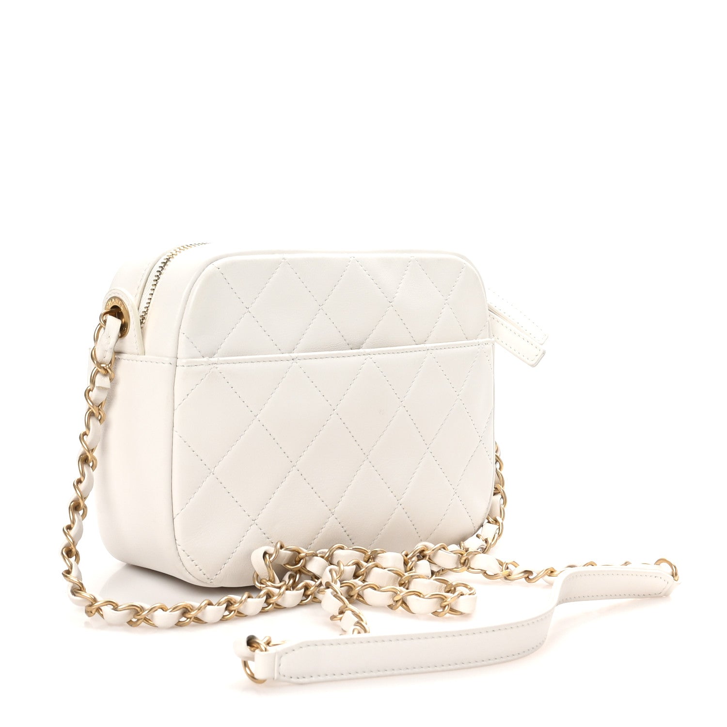 Calfskin Quilted Enchained Camera Case Bag White