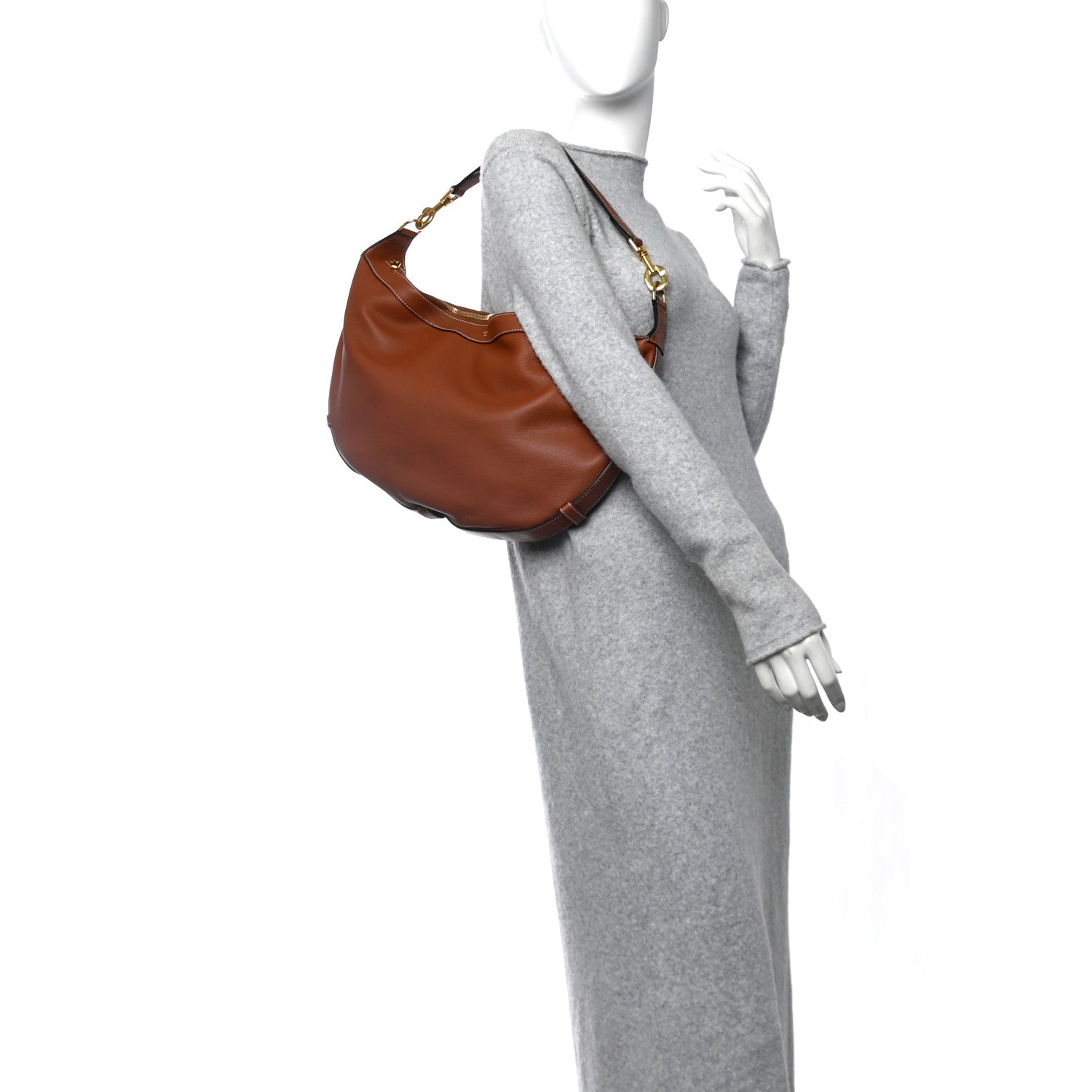 Supple Calfskin Medium Strap Leandre Shoulder Bag Brown