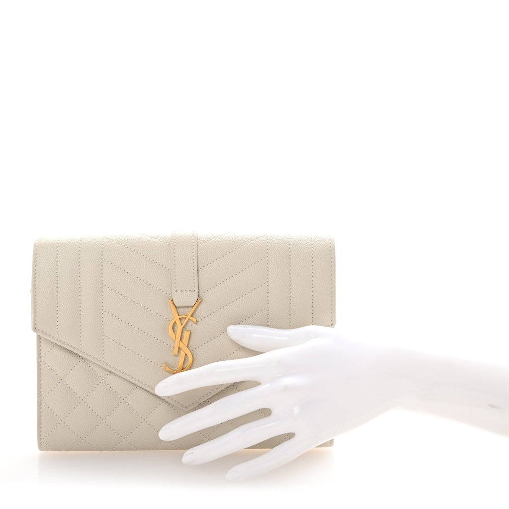 Grain De Poudre Textured Mixed Matelasse Triquilt Monogram Clutch Blanc Vintage