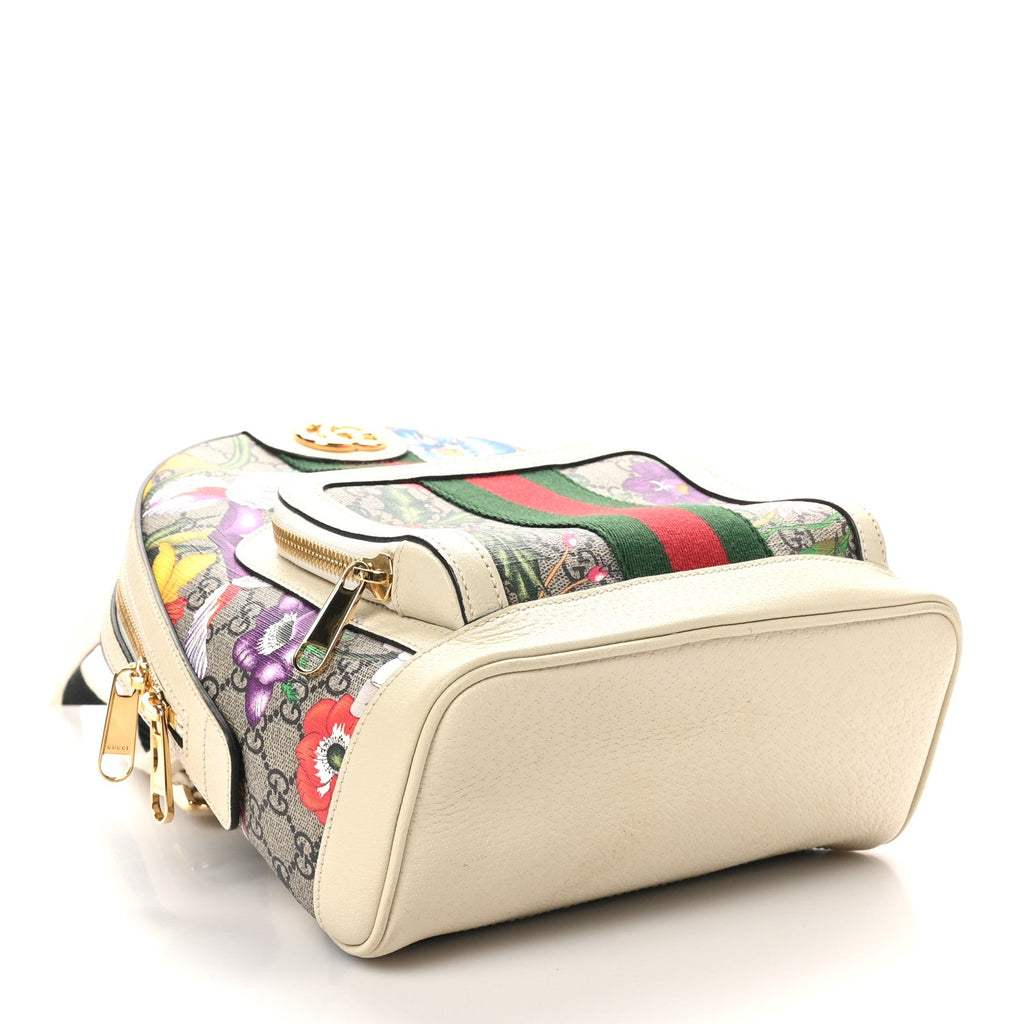 GG Supreme Monogram Flora Web Small Ophidia Day Backpack White