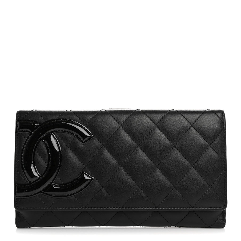 Calfskin Quilted Cambon Tri-Fold Wallet Black