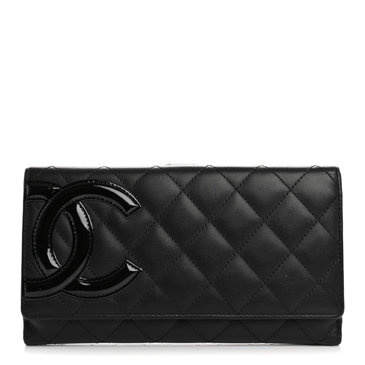 Calfskin Quilted Cambon Tri-Fold Wallet Black