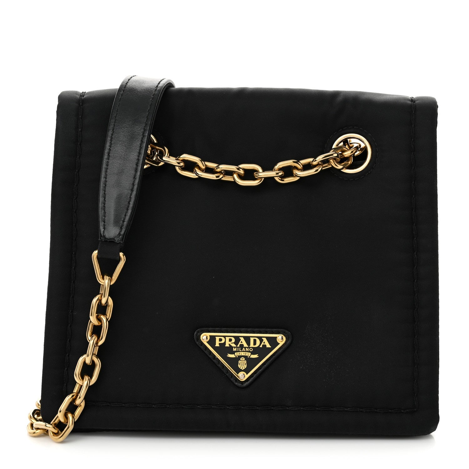 Tessuto Nylon Chain Flap Shoulder Bag Black
