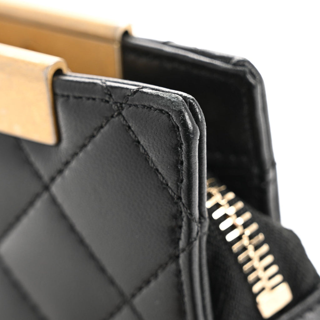 Lambskin Metallic Calfskin Crocodile Embossed Clutch Black Gold