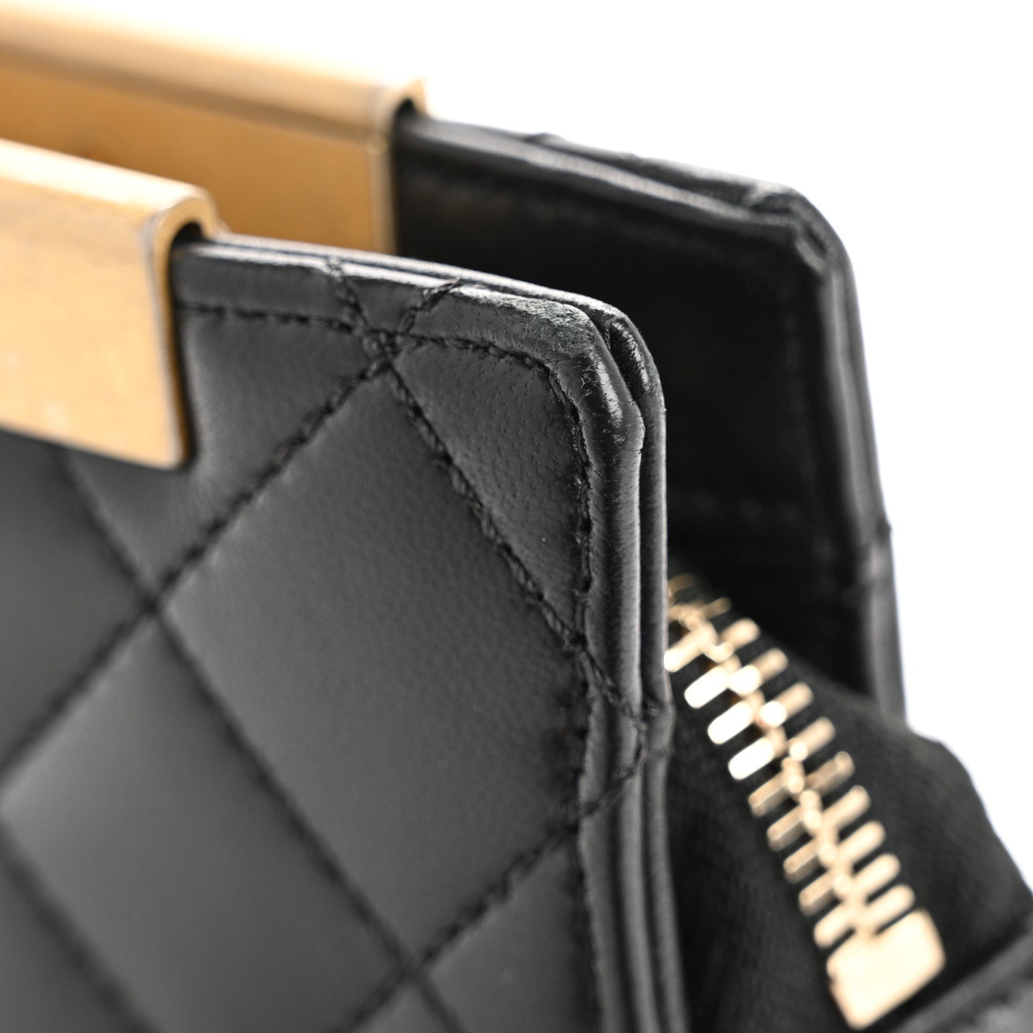 Lambskin Metallic Calfskin Crocodile Embossed Clutch Black Gold