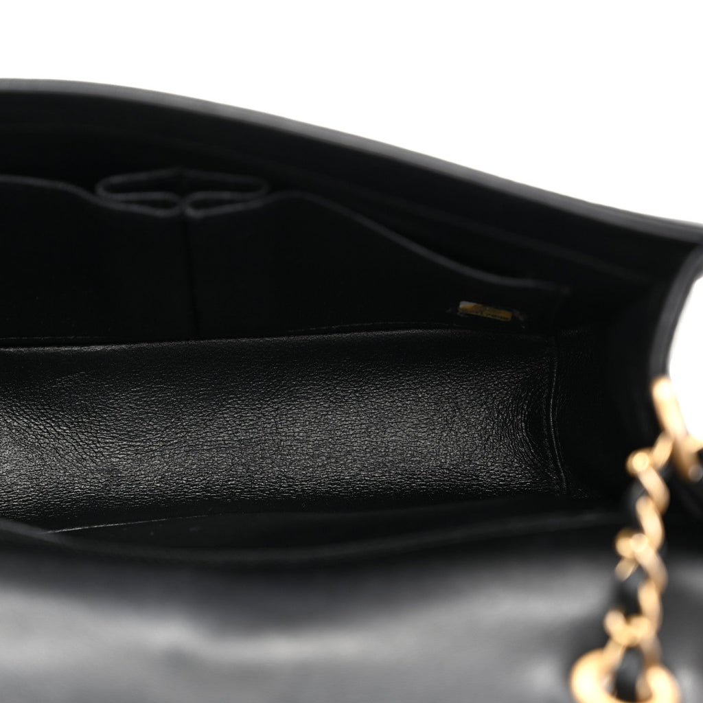 Lambskin Reversed Chevron Quilted Flap Black