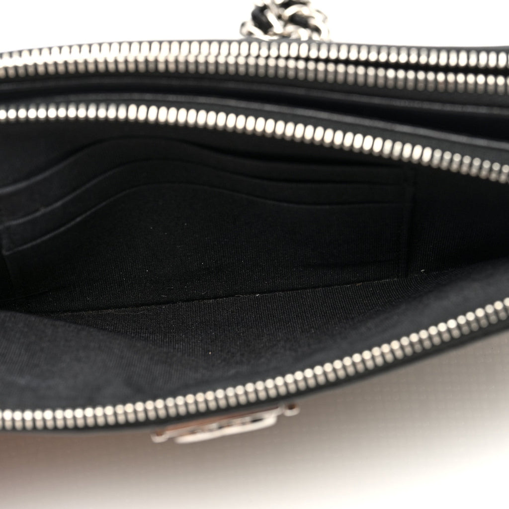 Calfskin Crystal Studded Small Boy Clutch With Chain Black