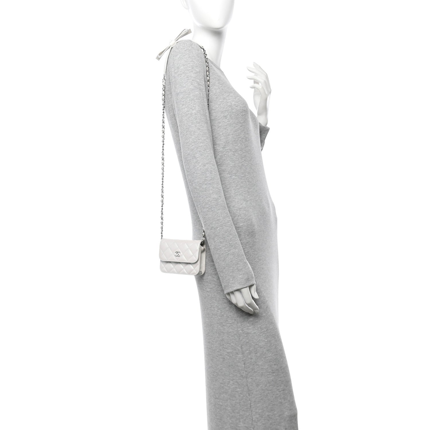 Iridescent Lambskin Quilted Coco Bow Clutch With Chain White