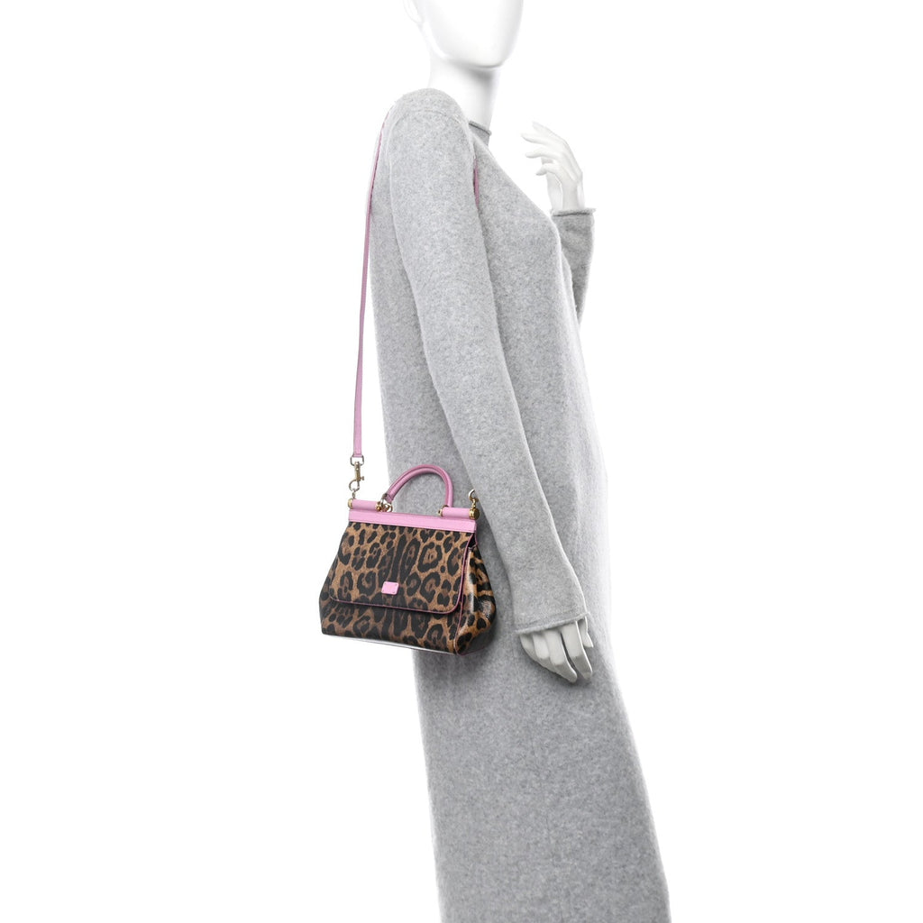 Dauphine Leopard Print Small Miss Sicily Satchel Pink