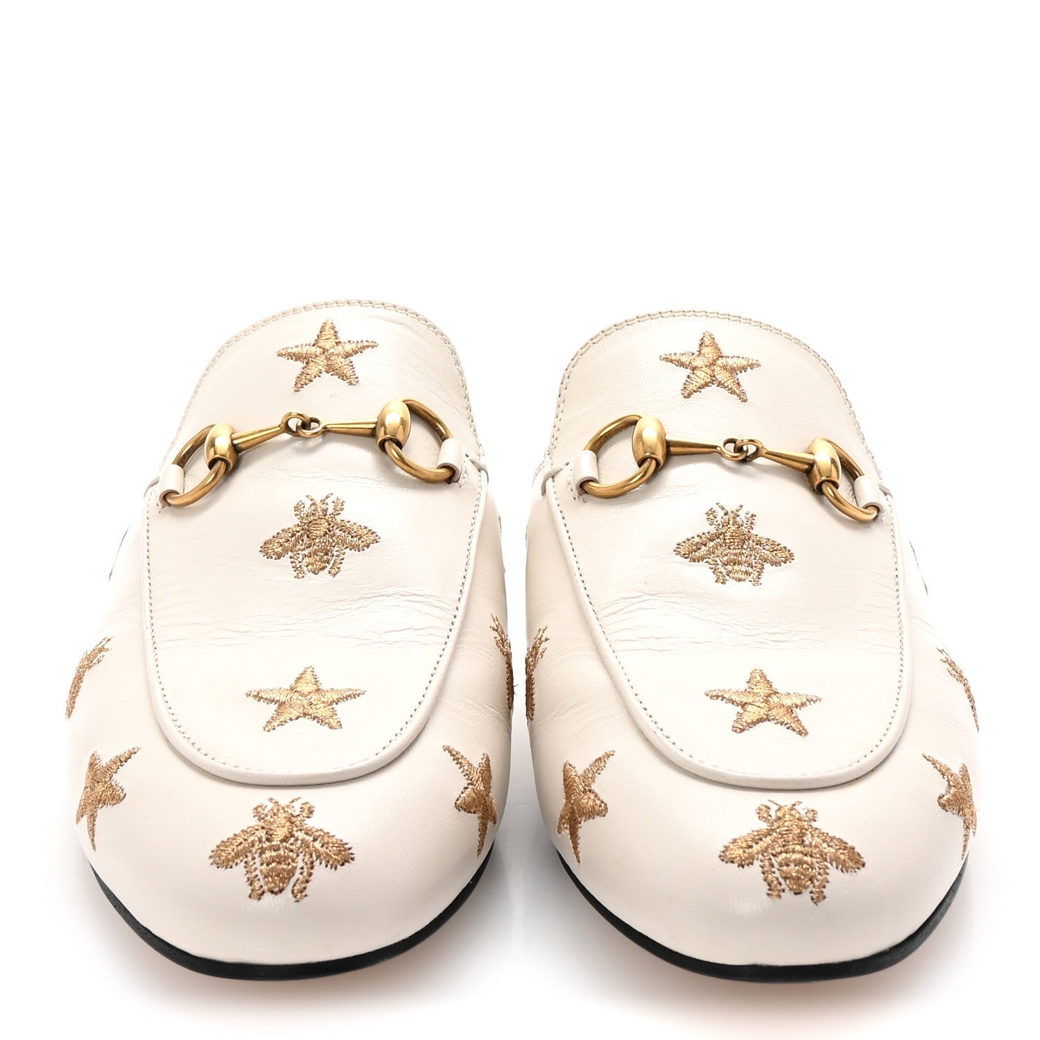 Goatskin Bee Star Embroidered Womens Princetown Slippers 36 Mystic White