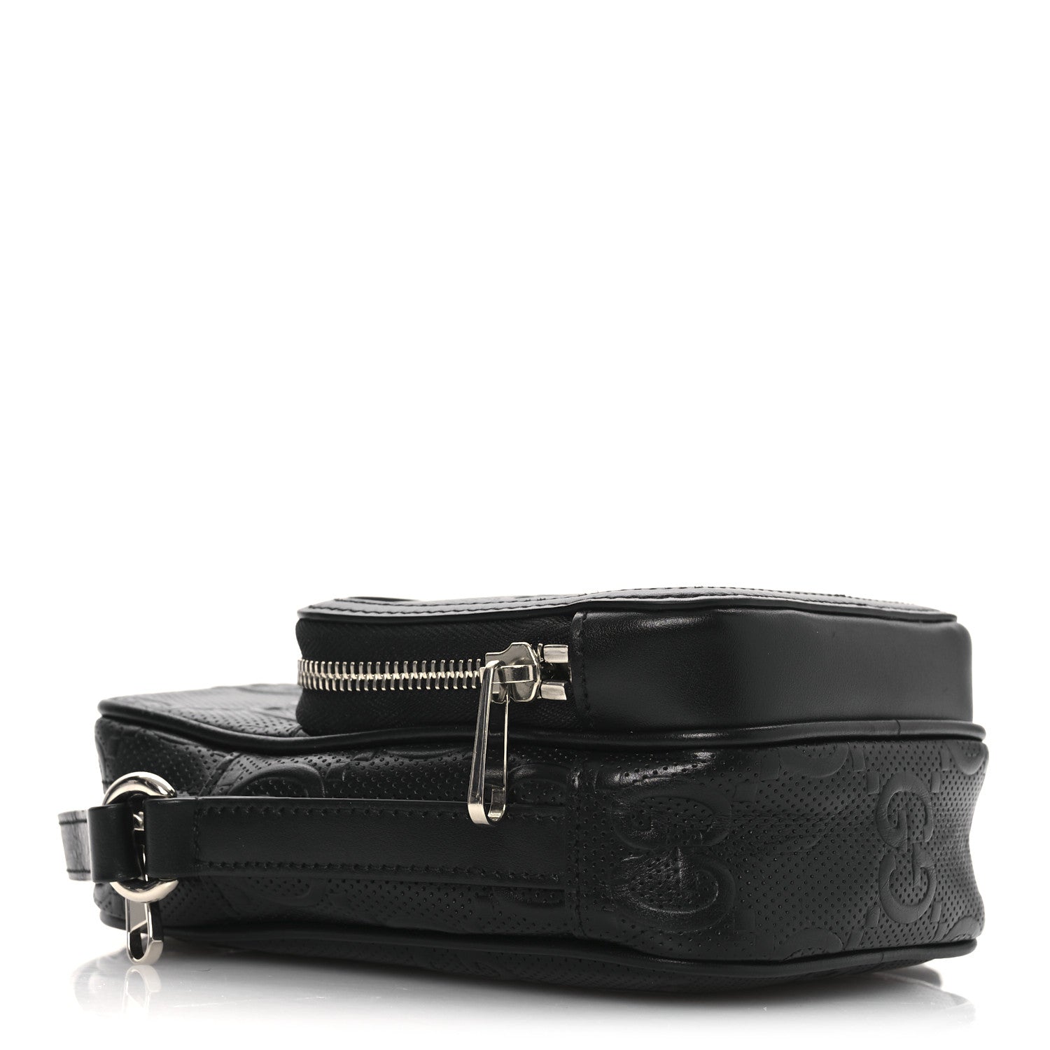 Calfskin GG Tennis Embossed Mini Double Zip Messenger Bag Black