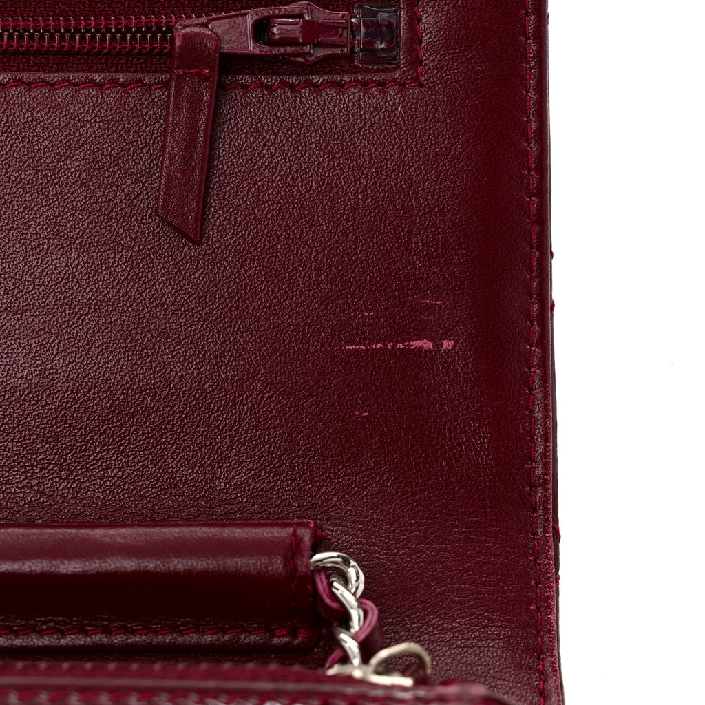 Patent Quilted Brilliant Wallet On Chain WOC Dark Burgundy