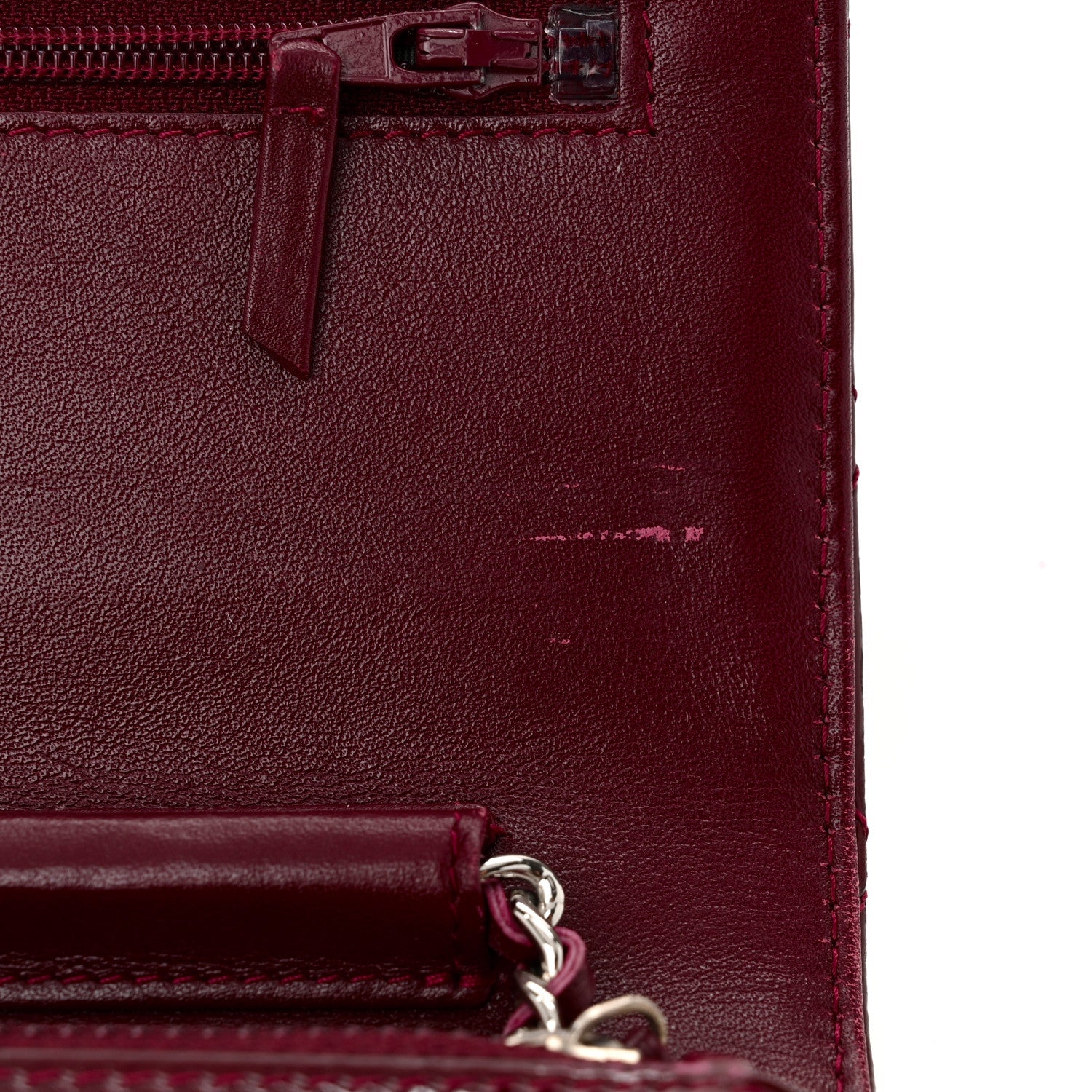 Patent Quilted Brilliant Wallet On Chain WOC Dark Burgundy