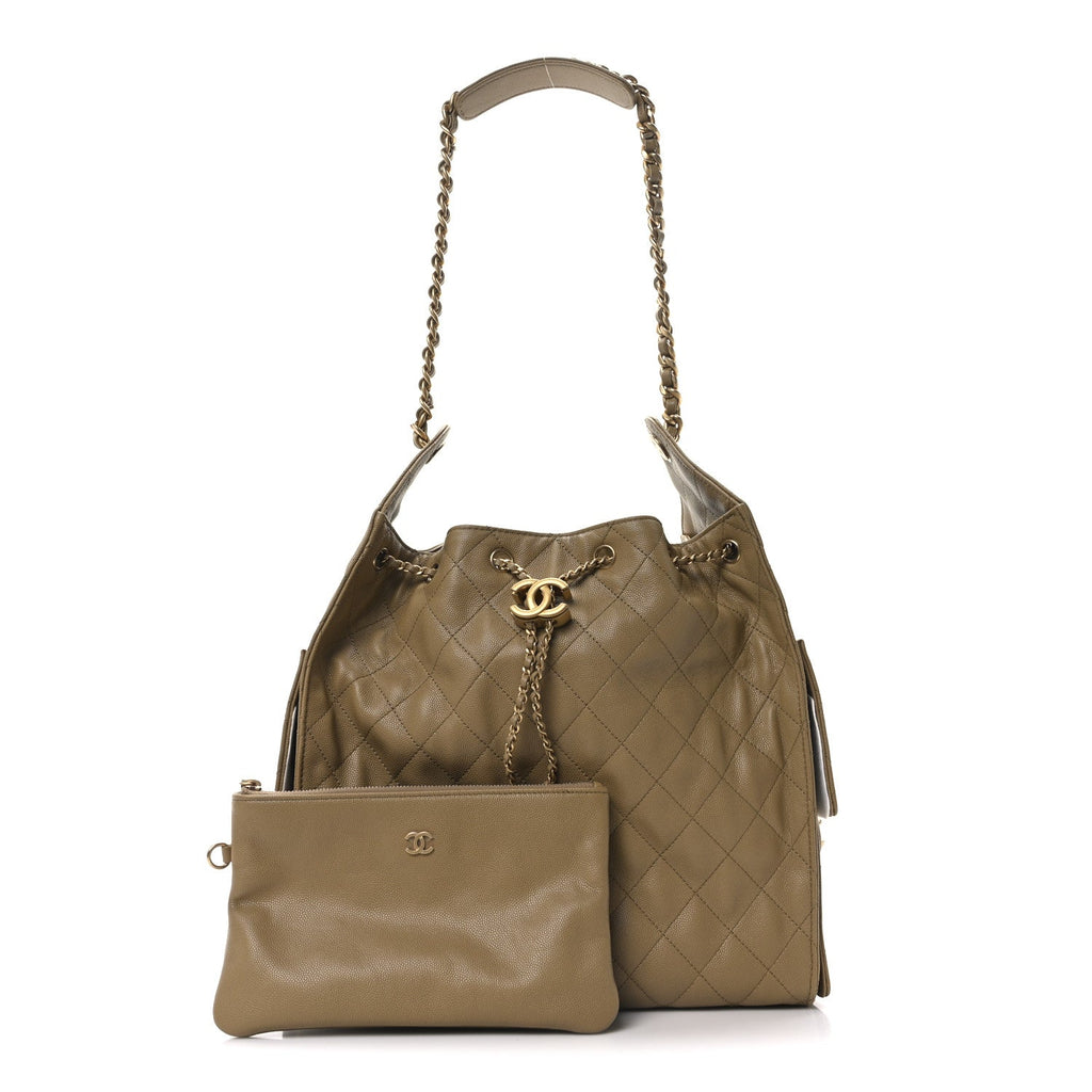 Caviar Quilted Medium Chanel 25 Handbag Dark Beige