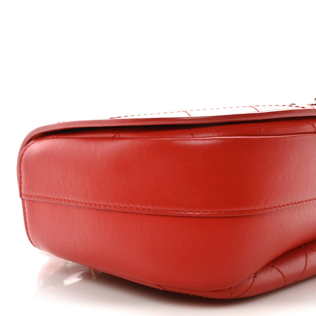 Calfskin Stitched Small Ring My Bag Flap Crossbody Red