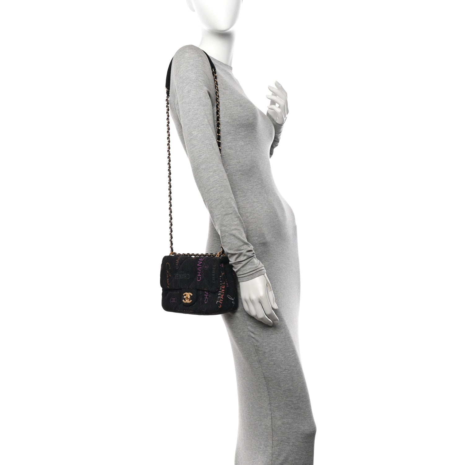 Denim Quilted Denim Mood Mini Rectangular Flap Black Multicolor