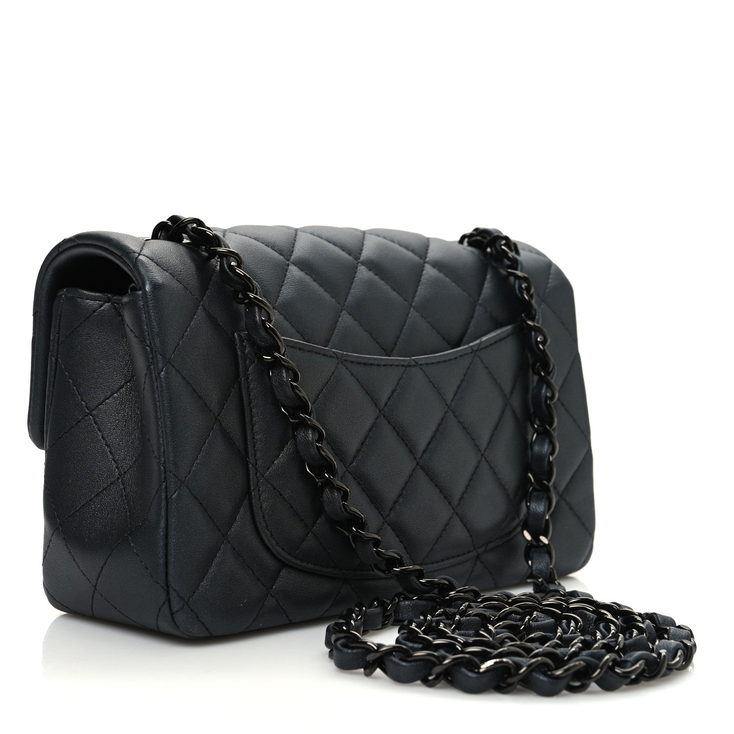 Pearly Lambskin Quilted Mini Rectangular Flap So Black