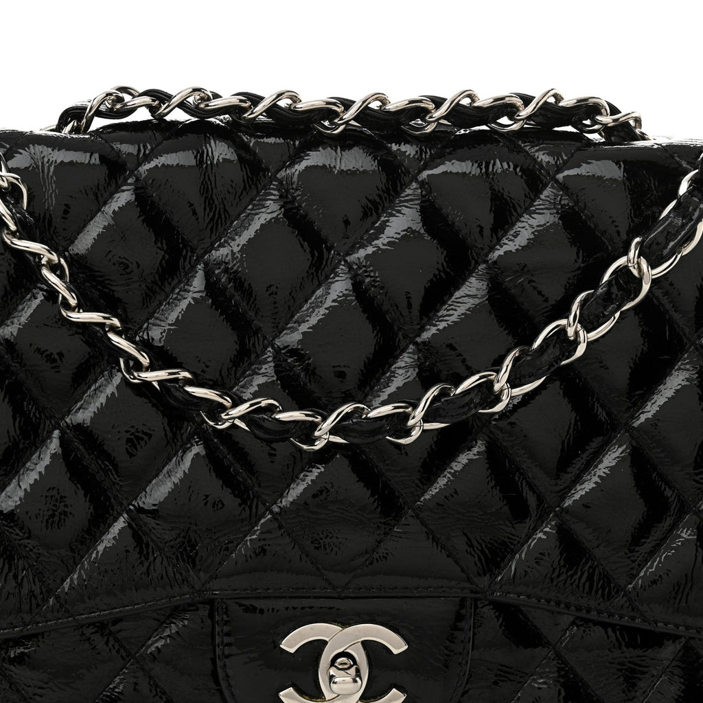 Crinkled Patent Quilted Jumbo Single Flap Black