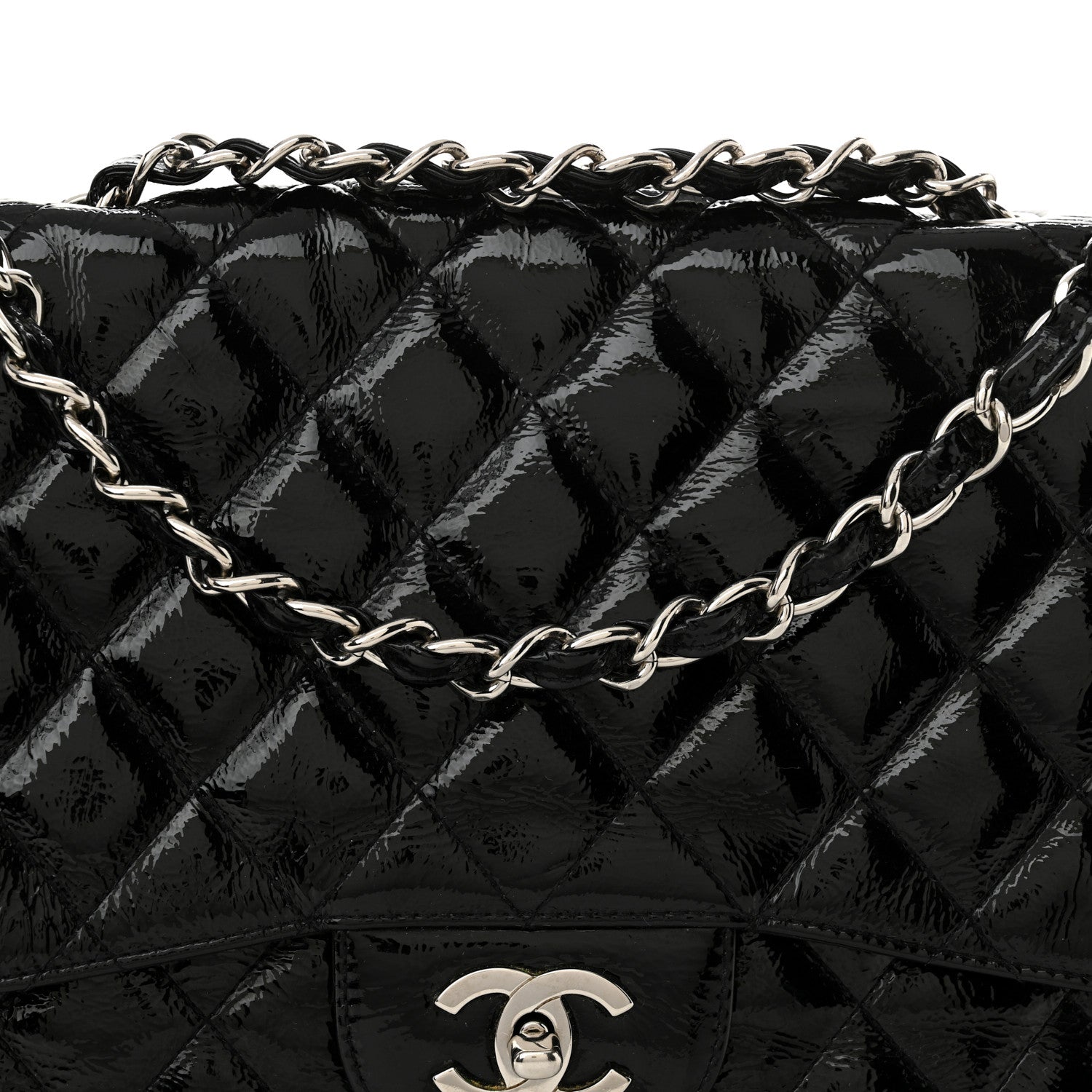Crinkled Patent Quilted Jumbo Single Flap Black
