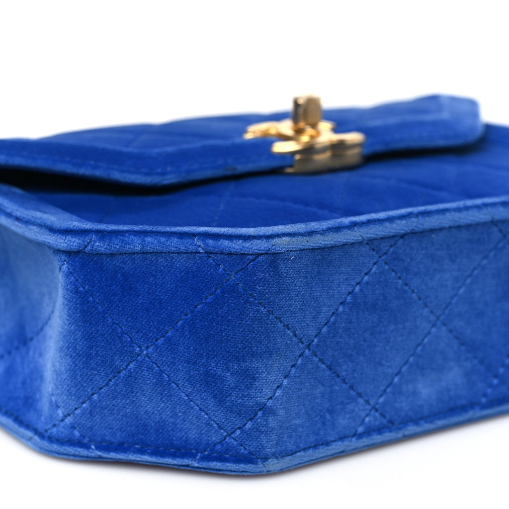 Velvet Quilted Mini Place Vendome Flap Blue