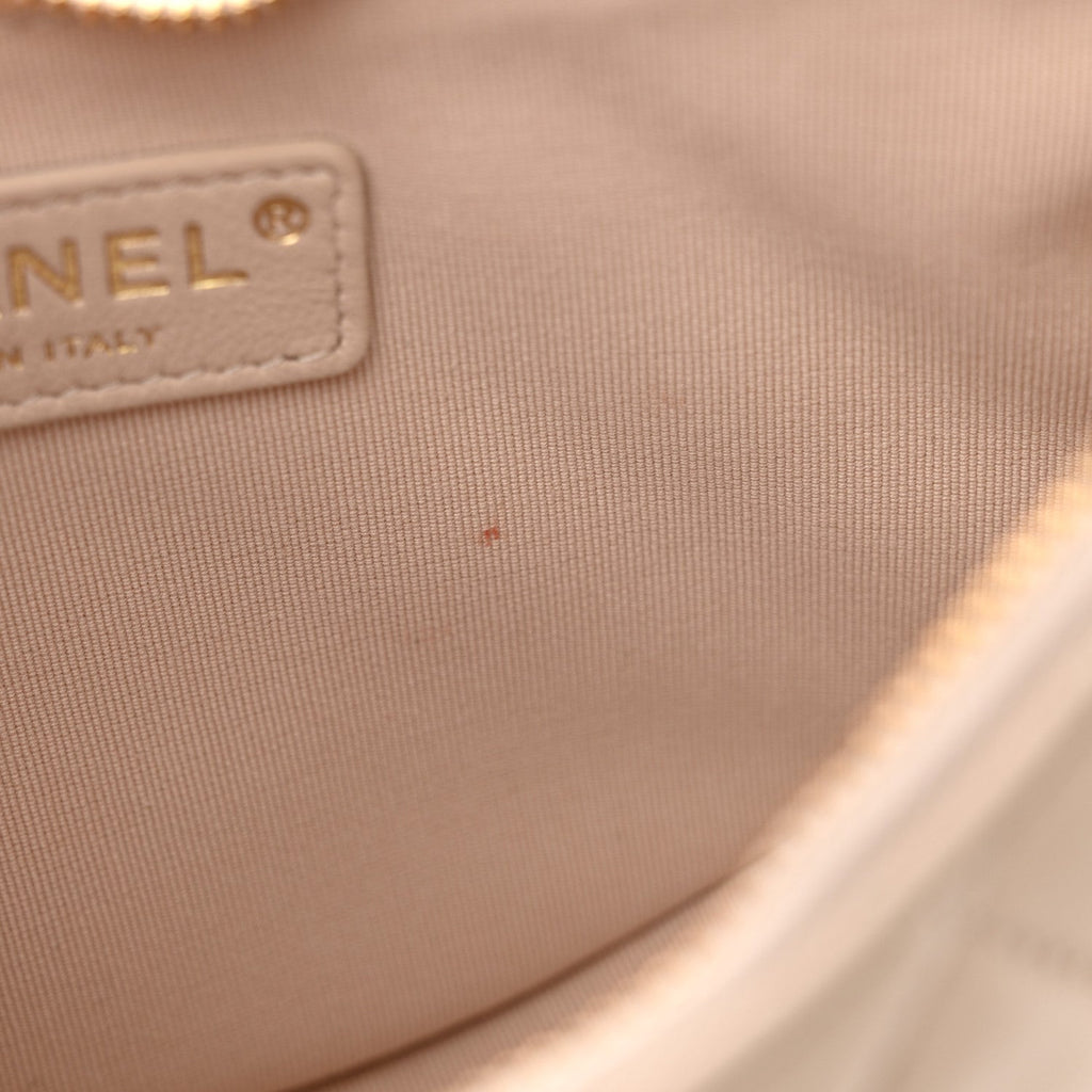Lambskin Quilted Small Hobo Bag Light Beige