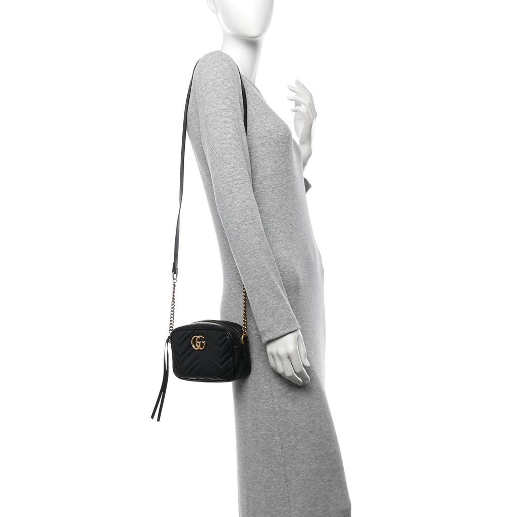 Calfskin Matelasse Mini GG Marmont Chain Shoulder Bag Black